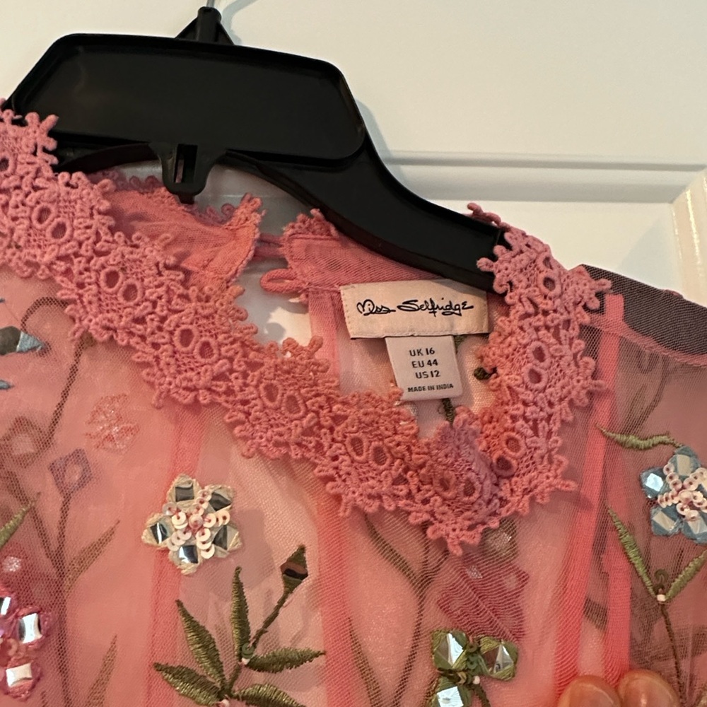 Miss Selfridge Pink Floral Embroidered Dress Sz12 View 4
